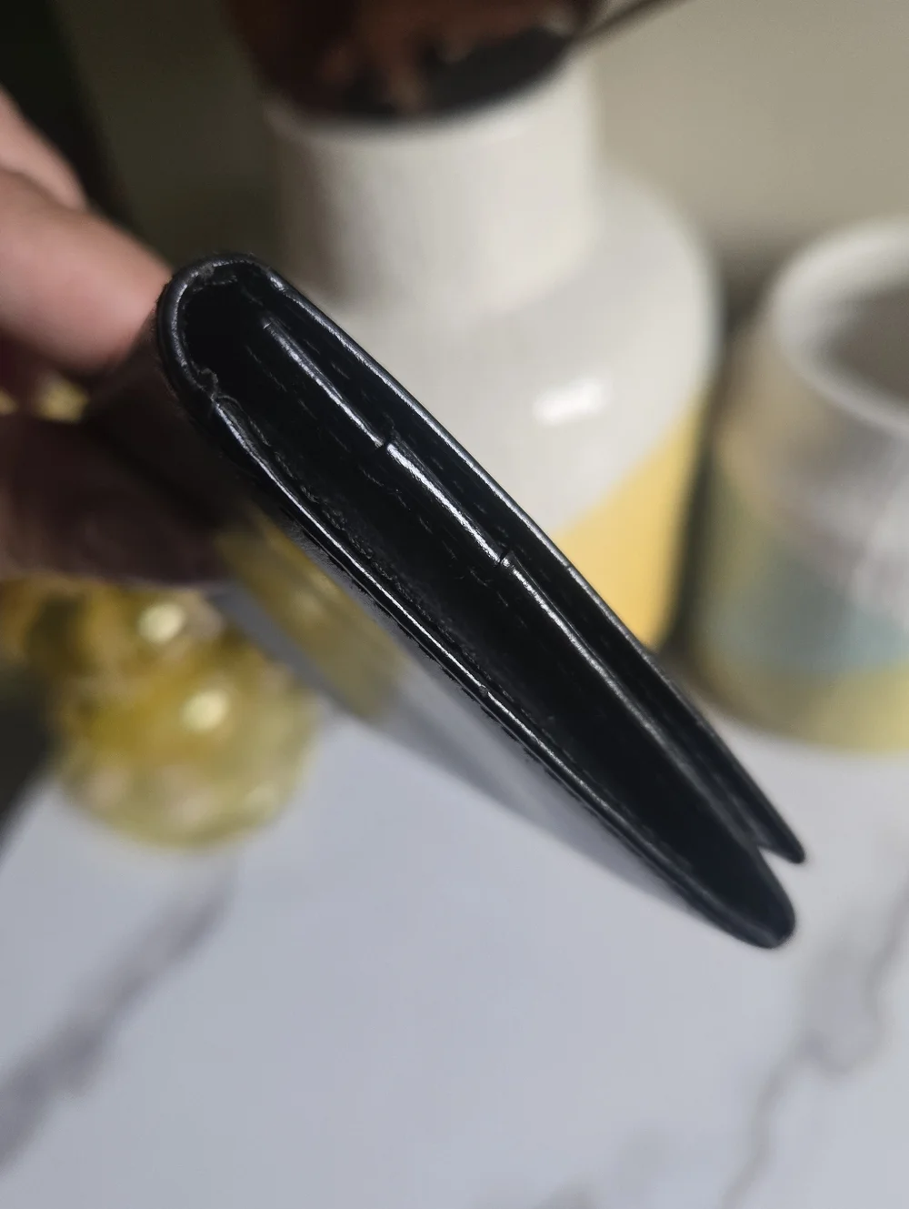 Vintage GUC Cartier Black Leather Slim Bifold Card Wallet